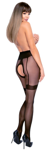 Cottelli Crotchless Tights with Woven Suspender Belt and Straps