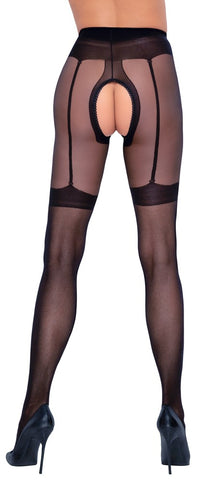 Cottelli Crotchless Tights with Woven Suspender Belt and Straps