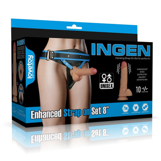 Lovetoy Harness With 8 Inch Vibrating Solid Dildo L/2XL