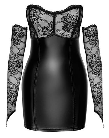 Noir Handmade Strapless Dress With Lace Gloves