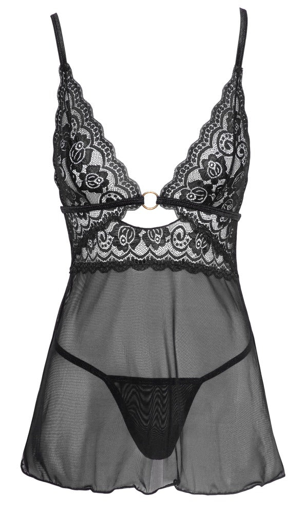 Cottelli Lace And Mesh Babydoll With Chest Ring Size Small