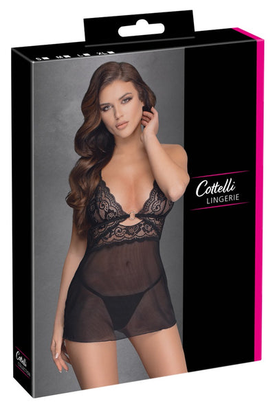 Cottelli Lace And Mesh Babydoll With Chest Ring Size Small