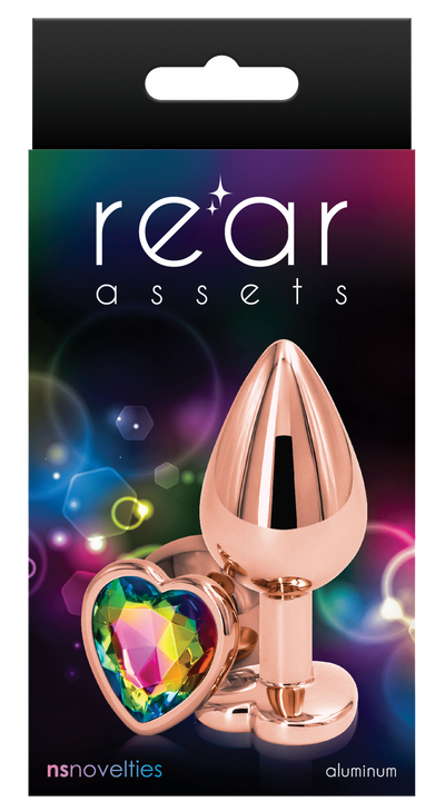 Rear Assets Rose Gold Anal Plug With Rainbow Heart