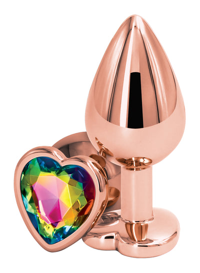 Rear Assets Rose Gold Anal Plug With Rainbow Heart