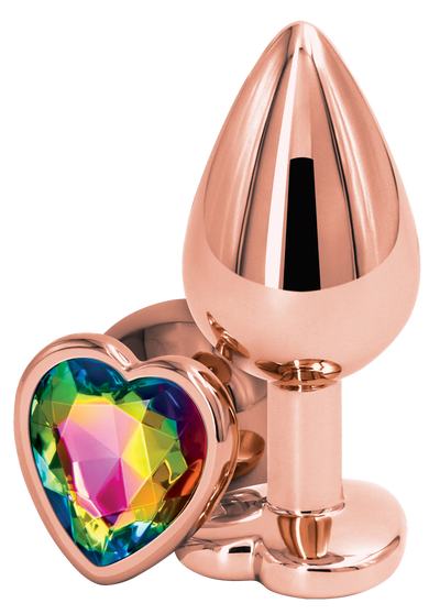 Rear Assets Rose Gold Anal Plug With Rainbow Heart