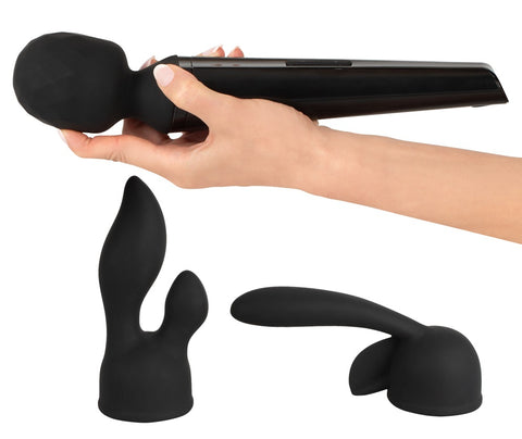 40 Years - Wand Vibrator with 2 Attachments in hand