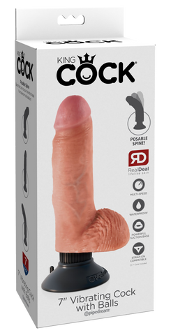 King Cock 7 Inch Vibrating Cock With Balls Light