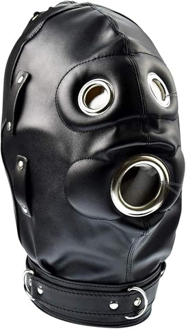 Loveangels PU Leather Hood With Removable Blindfold And Penis Gag
