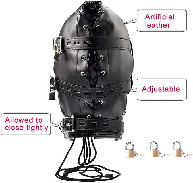 Loveangels PU Leather Hood With Removable Blindfold And Penis Gag
