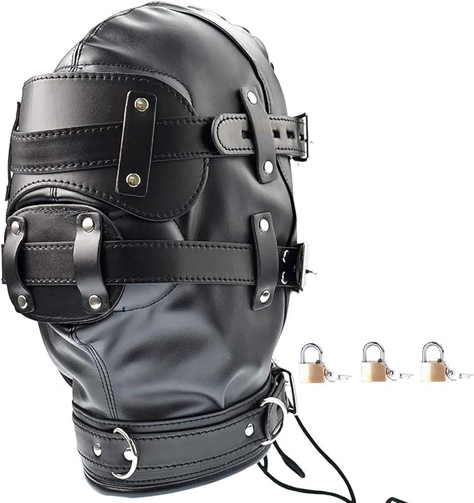 Loveangels PU Leather Hood With Removable Blindfold And Penis Gag