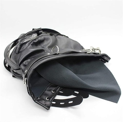 Loveangels PU Leather Hood With Removable Blindfold And Penis Gag