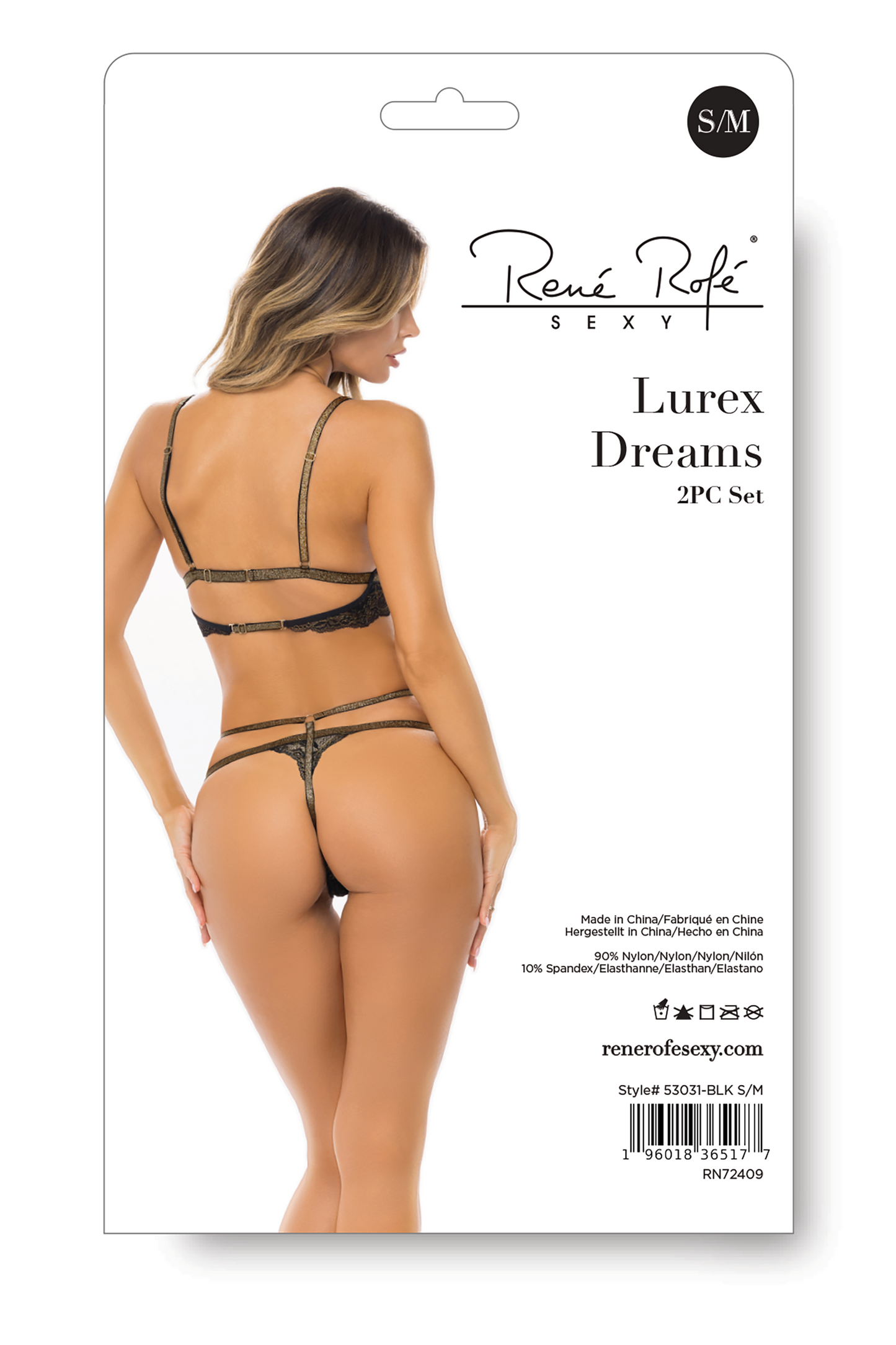 Rene Rofe Lingerie Lurex Dreams 2Pc Set Black M/L