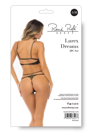 Rene Rofe Lingerie Lurex Dreams 2Pc Set Black M/L