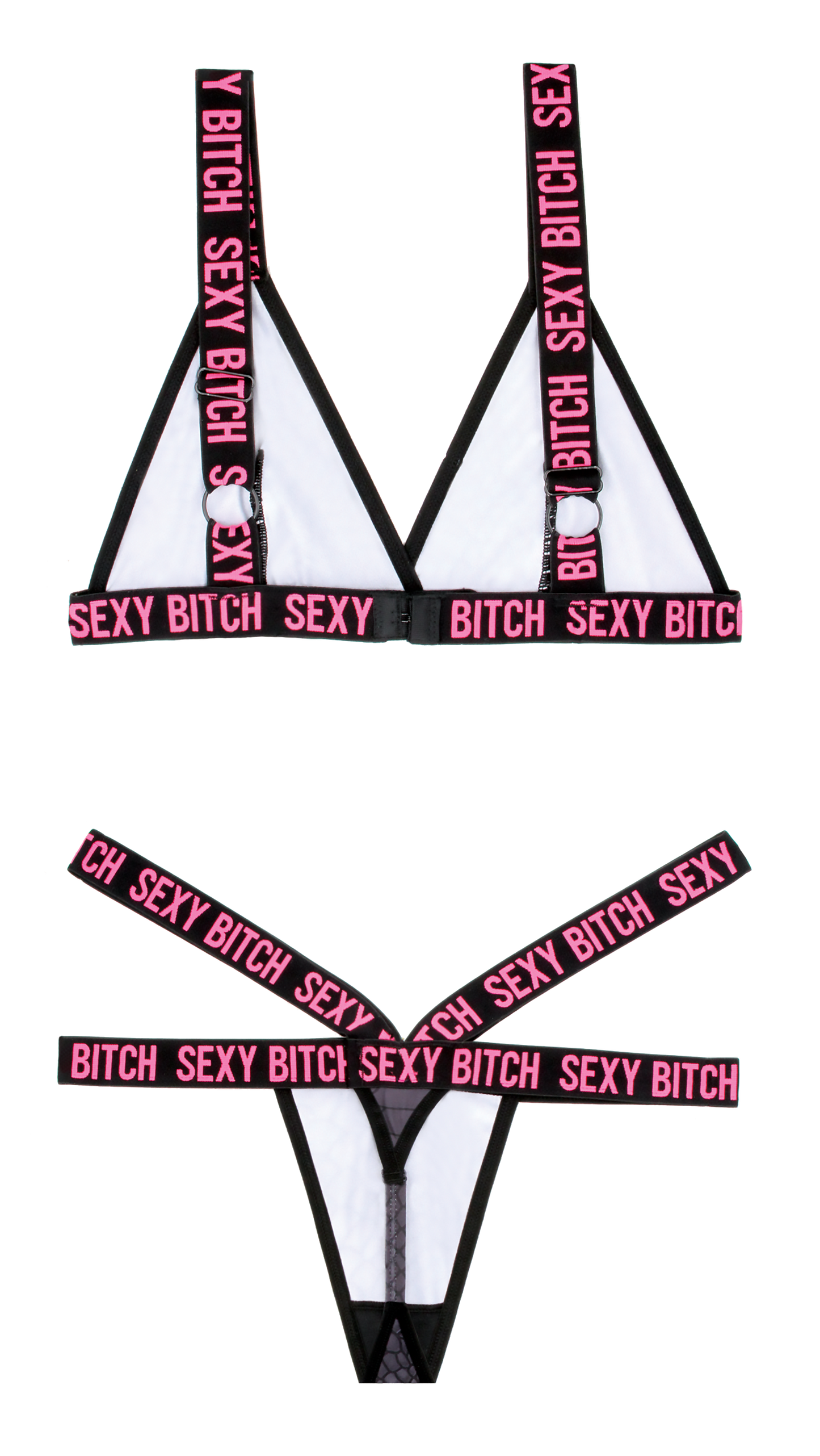 Fantasy Lingerie Vibes Sexy Bitch Bralette & Strappy Thong Panty Black