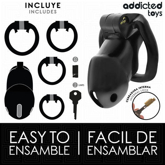 Addicted Toys Locked - Midnight Cell Penis Cage Size Medium 4.2 cm Size Chart Description