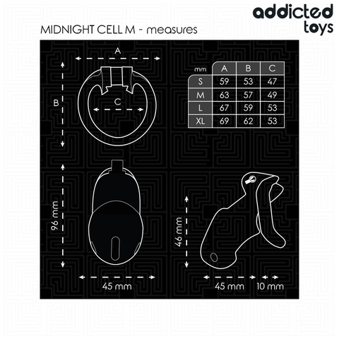 Addicted Toys Locked - Midnight Cell Penis Cage Size Medium 4.2 cm Size Chart