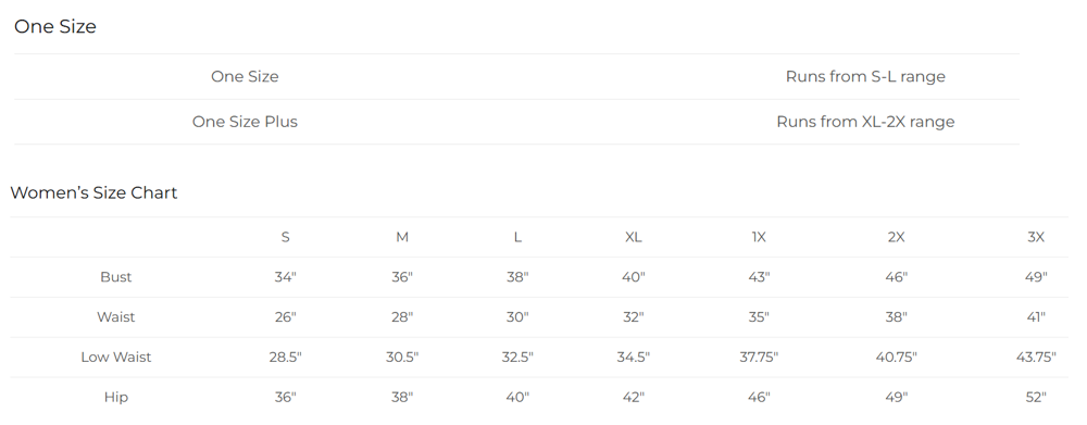 Allure size chart