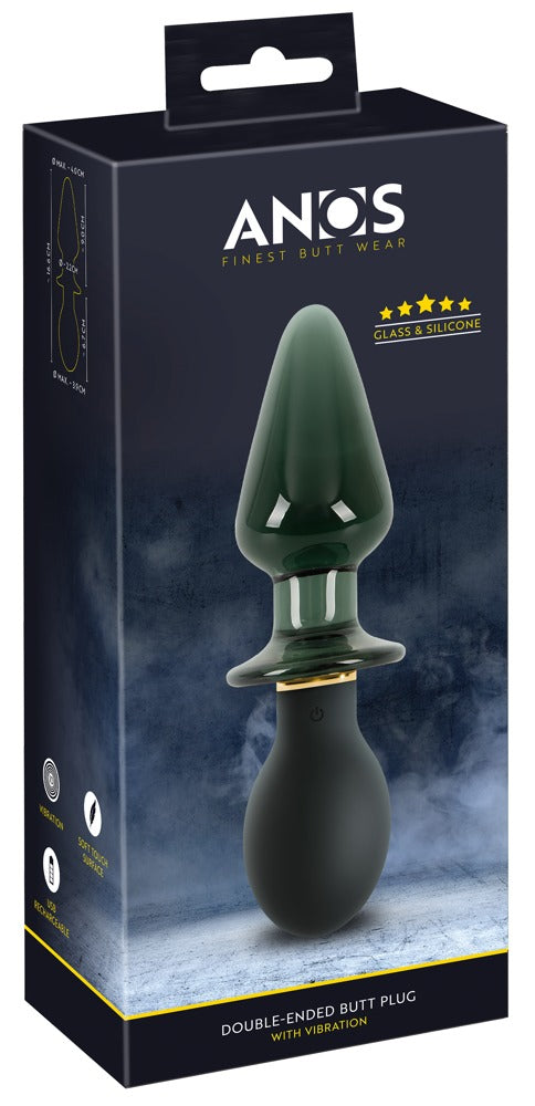 Anos Double Ended Glass Butt Plug with Vibration box