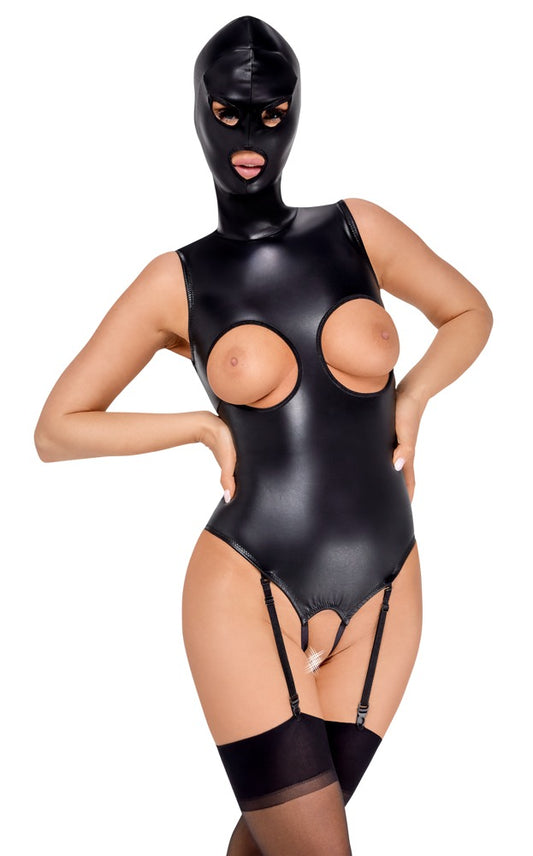 Bad Kitty Wet Look Exposure Bodysuit With Hood front