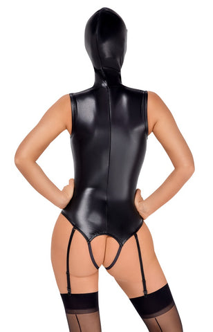 Bad Kitty Wet Look Exposure Bodysuit With Hood back