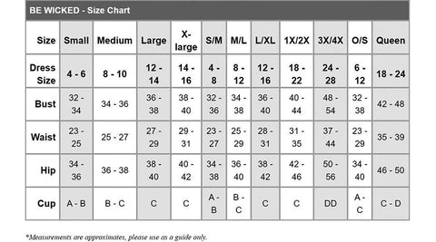 Be WickedSize chart