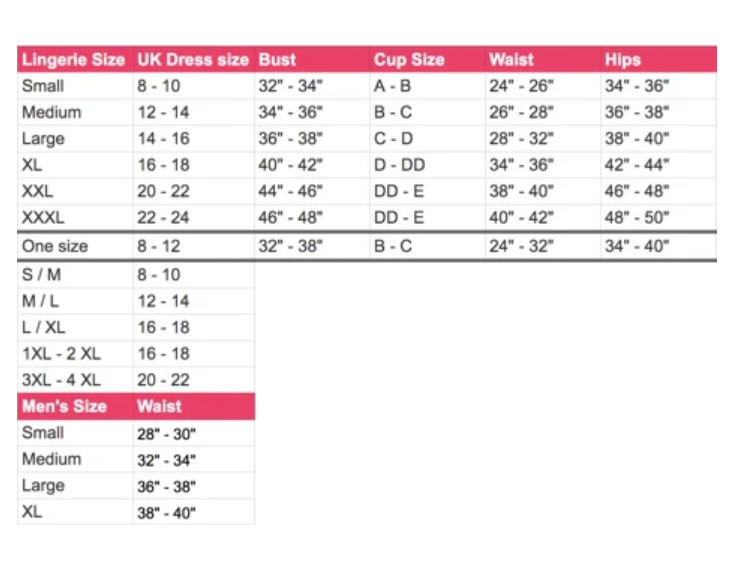 Black Level Size Chart