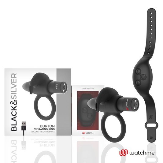 Black&Silver - Vibrating Burton Cockring with WatchMe Remote Control Package