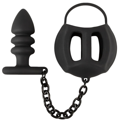 Black Velvets Ball Cage With Butt Plug