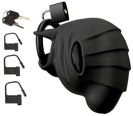 Black Velvets Silicone Cock And Ball Cage with locks