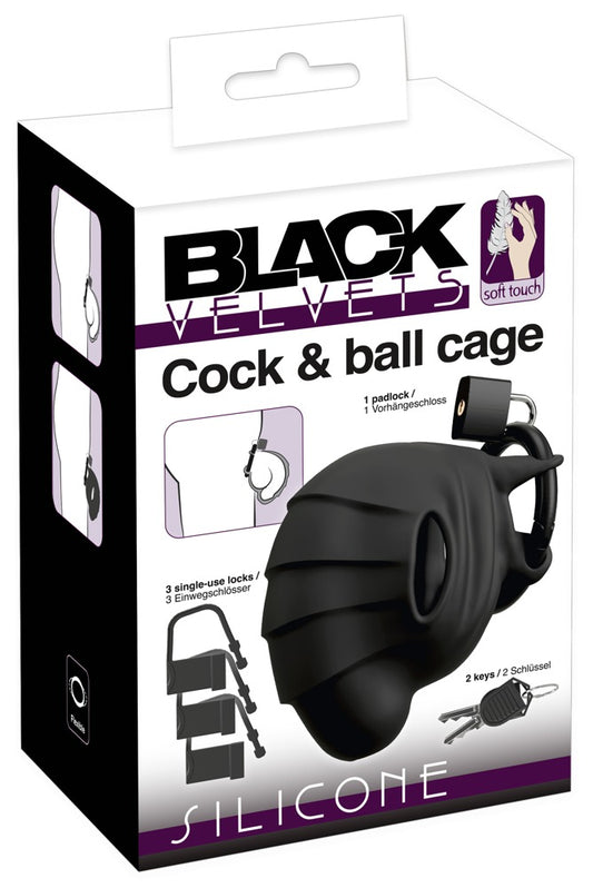 Black Velvets Silicone Cock And Ball Cage box