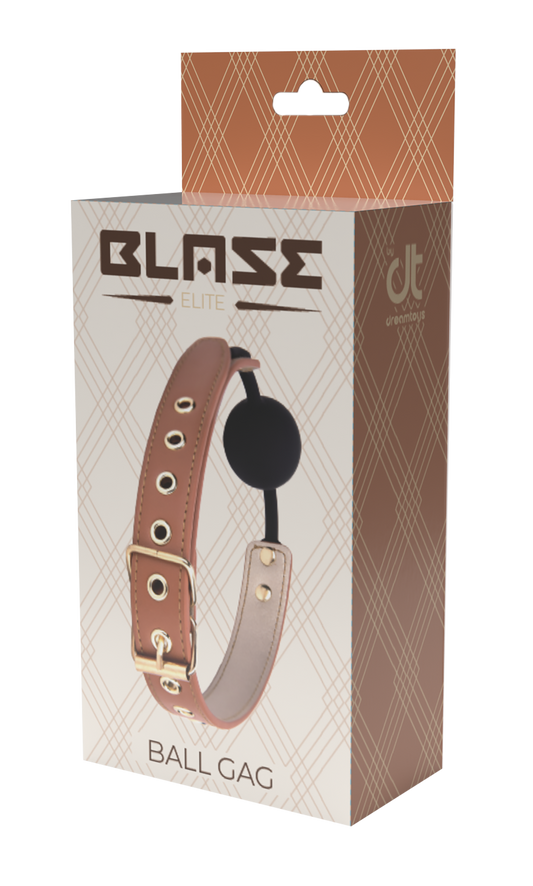 Blaze Elite Cognac Vegan Leather Ball Gag box