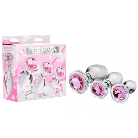 Booty Sparks Pink Gem Glass Anal Plug Set with box