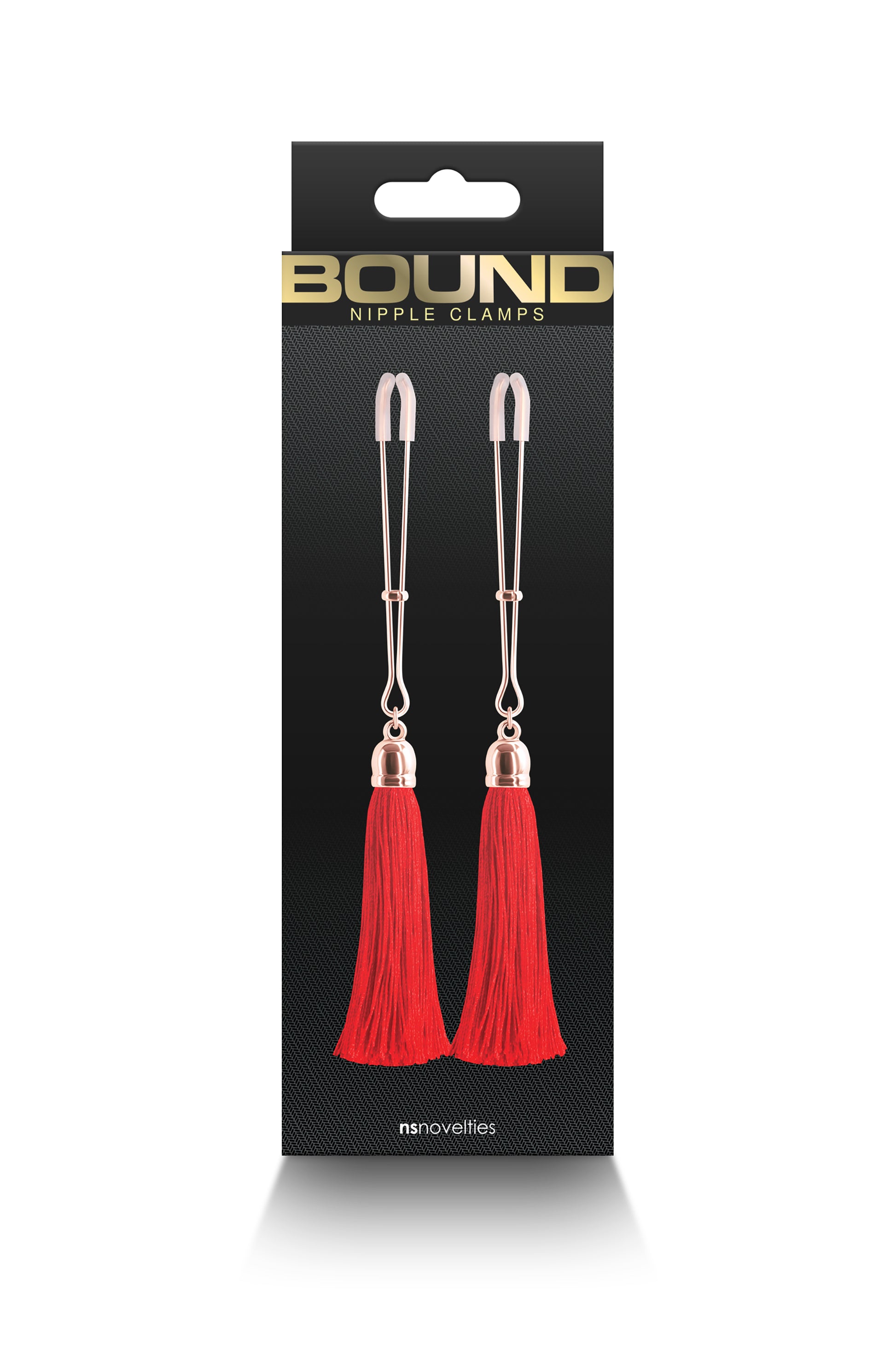 Bound Nipple Clamps With Tassels box red