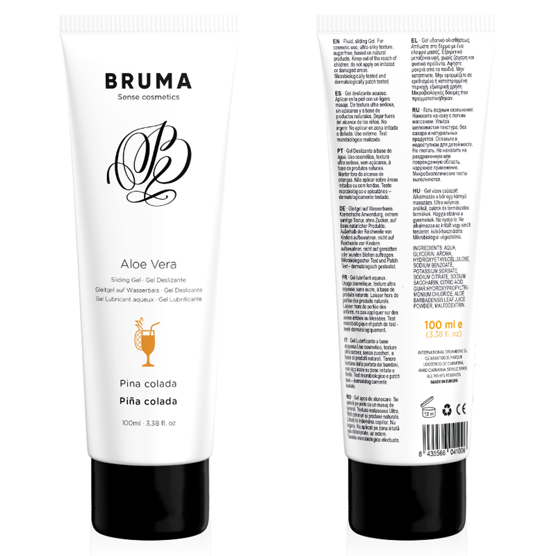 Bruma Glide Gel Pina Colada tube back and front
