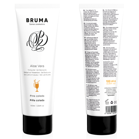 Bruma Glide Gel Pina Colada tube back and front