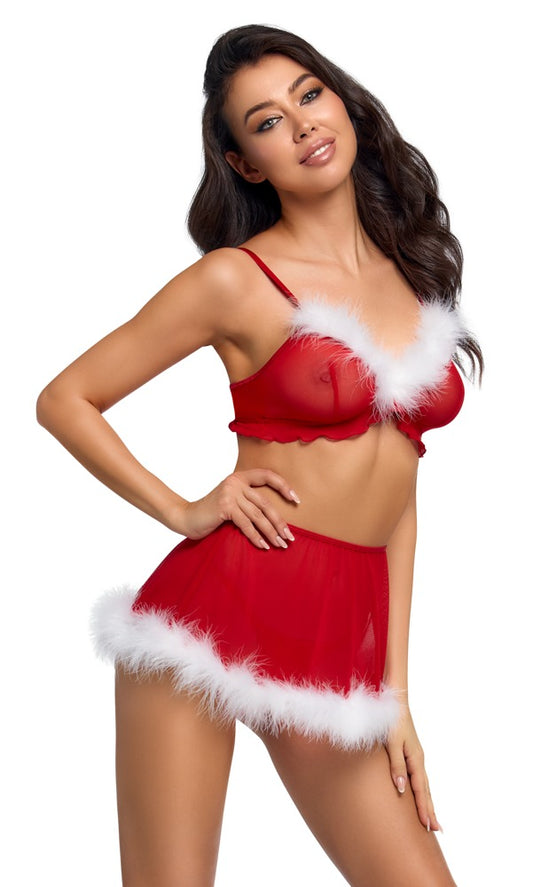 Cottelli Christmas Top, Skirt And Thong Set model front