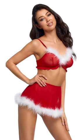Cottelli Christmas Top, Skirt And Thong Set model front