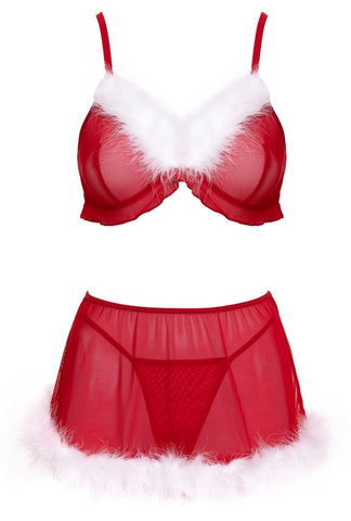 Cottelli Christmas Top, Skirt And Thong Set front
