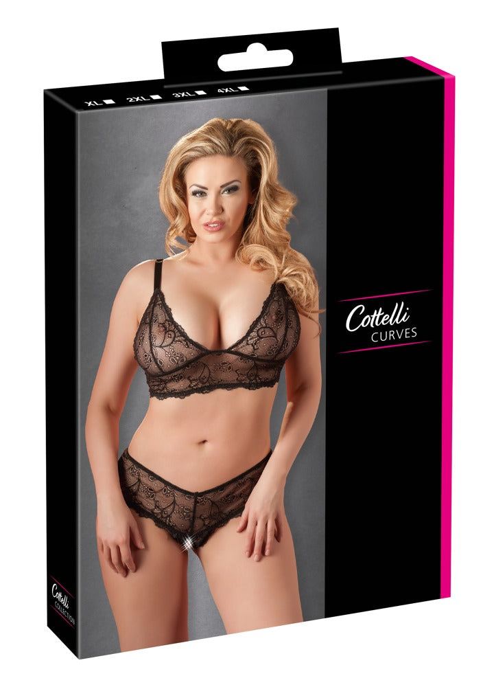 Cottelli Lace Bra And Brief Set black box