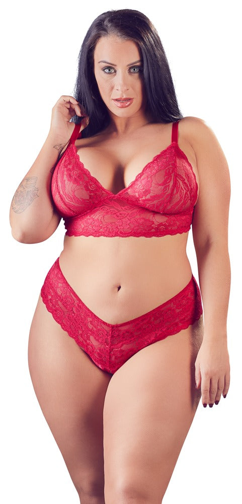 Cottelli Lace Bra And Brief Set red front