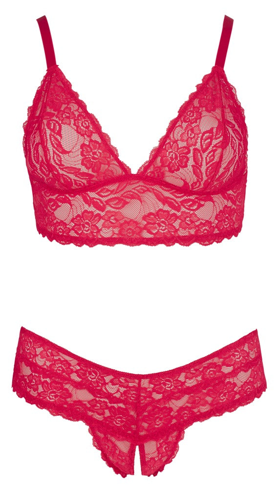 Cottelli Lace Bra And Brief Set red front