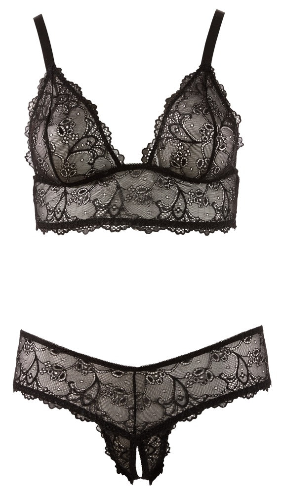 Cottelli Lace Bra And Brief Set black front