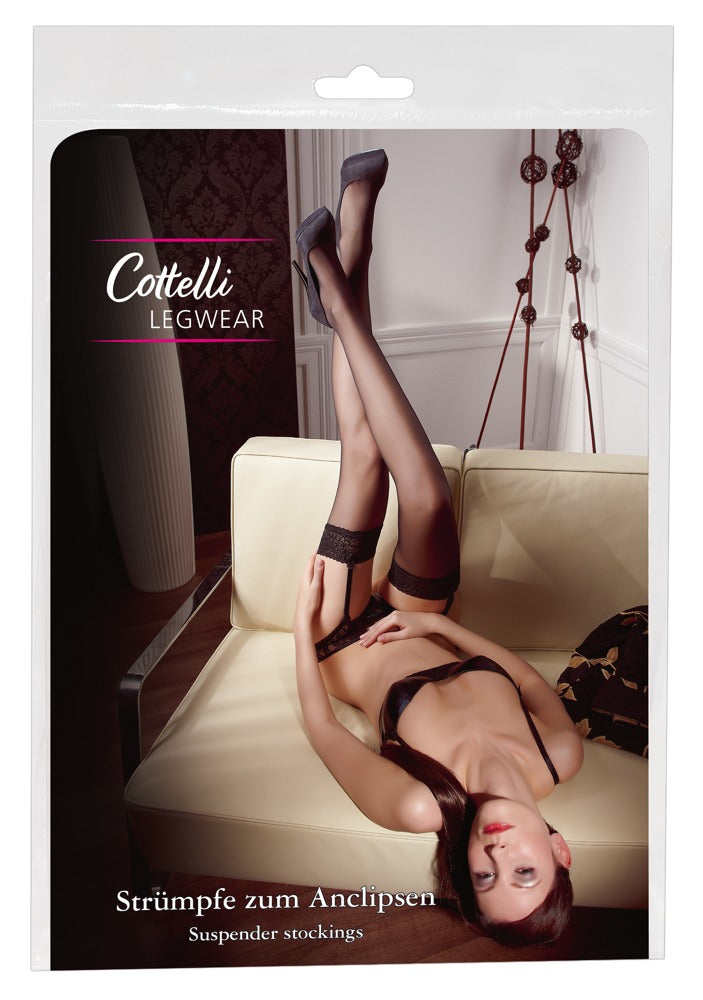 Cottelli Lace Top Suspender Stockings black packaging