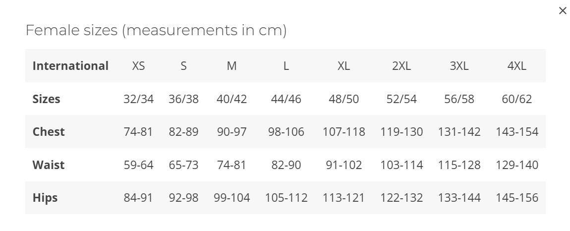 Cottelli size chart