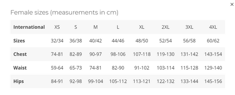 Cottelli size chart