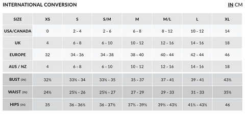 Dreamgirl size chart