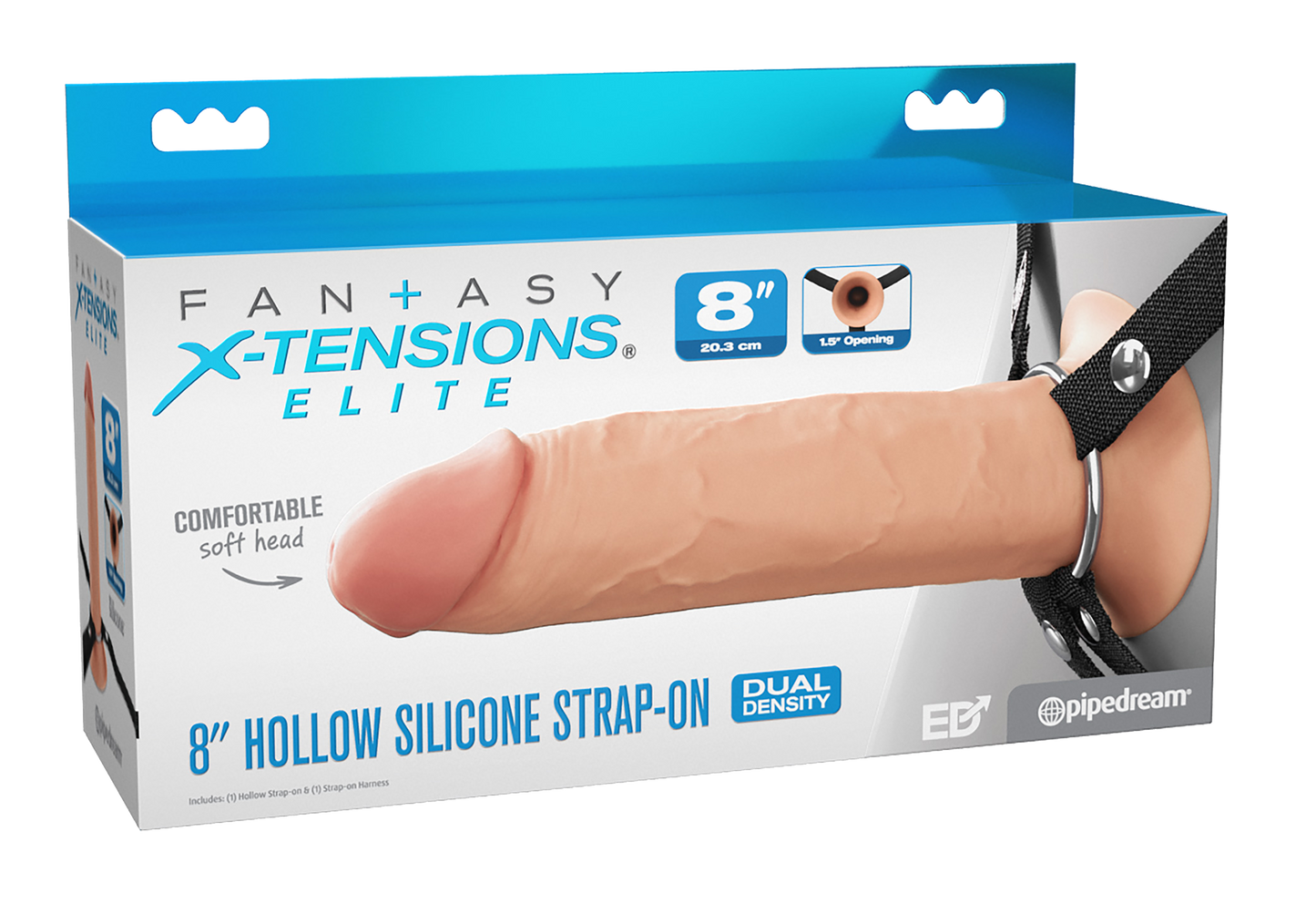 Fantasy X-tension Elite Dual Density 8 Inch Hollow Strap On box