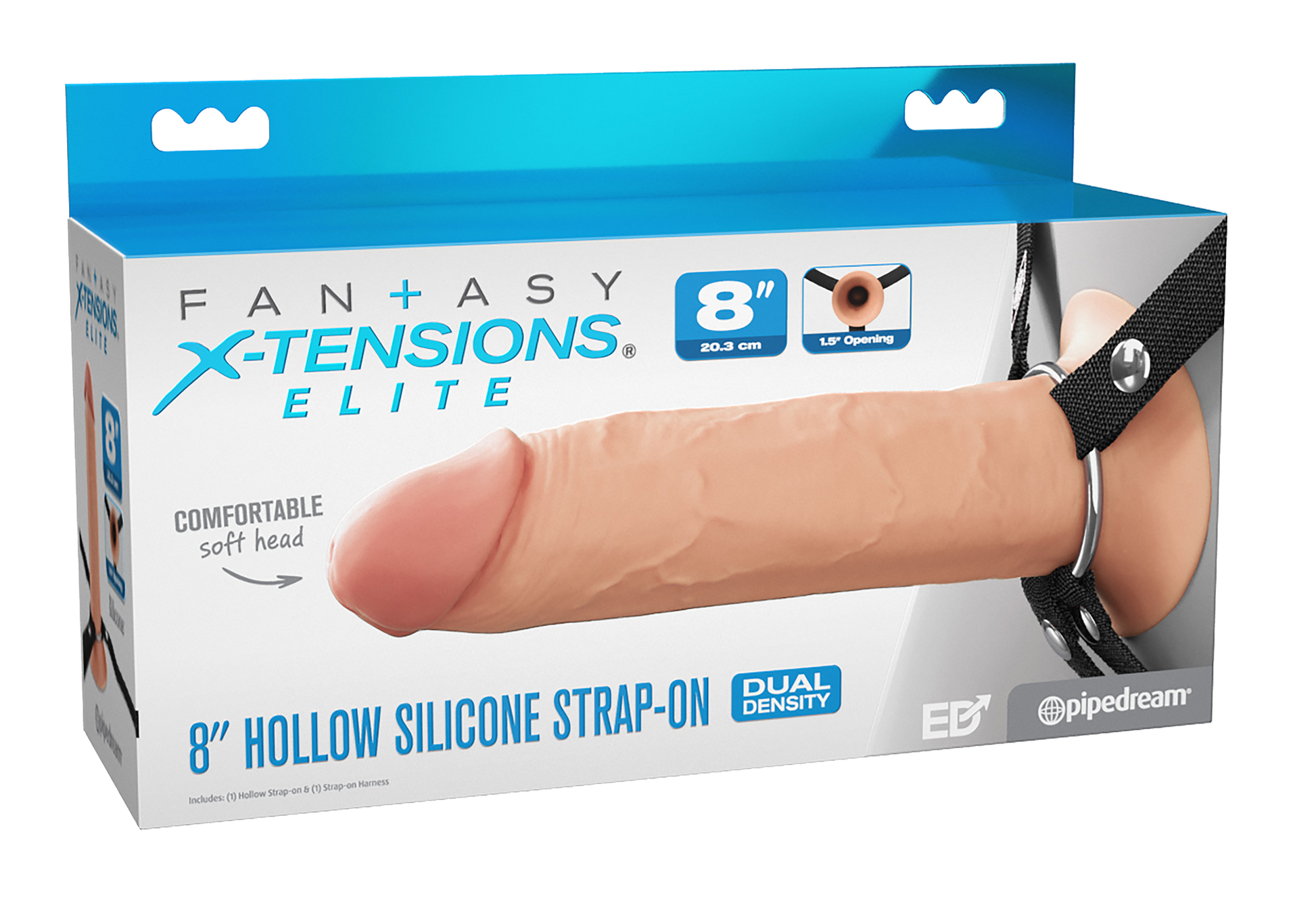 Fantasy X-tension Elite Dual Density 8 Inch Hollow Strap On box