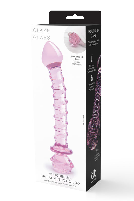 Glaze Glass Rosebud Spiral G-Spot 9 Inch Dildo box