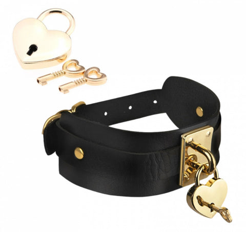 Kinky Diva Heart Lock And Key Collar black